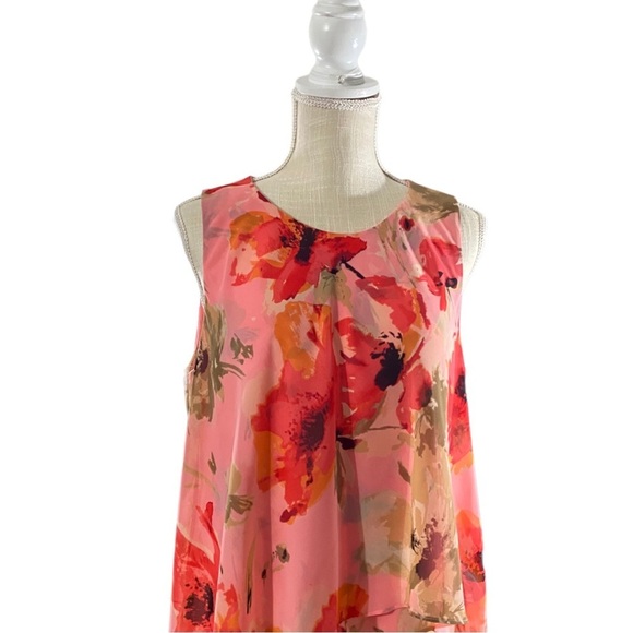 Ralph Lauren Women Coral Floral Sleeveless Lined 1/4 Zip Midi Shift Dress Sz 14 - Picture 2 of 15